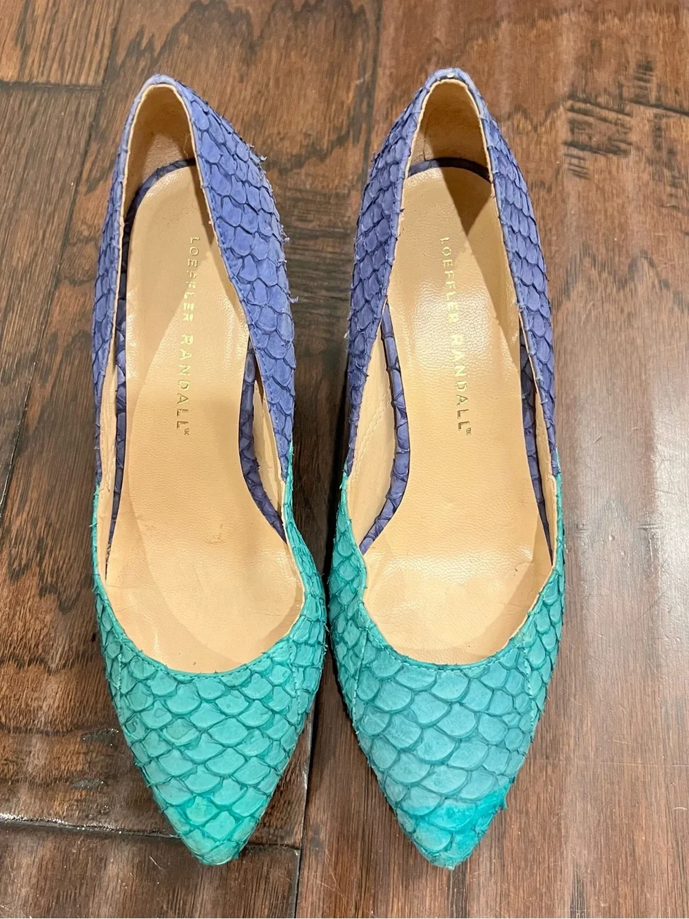 Loeffler Randall Two-Tone Pointed Pumps in Teal and Lavender